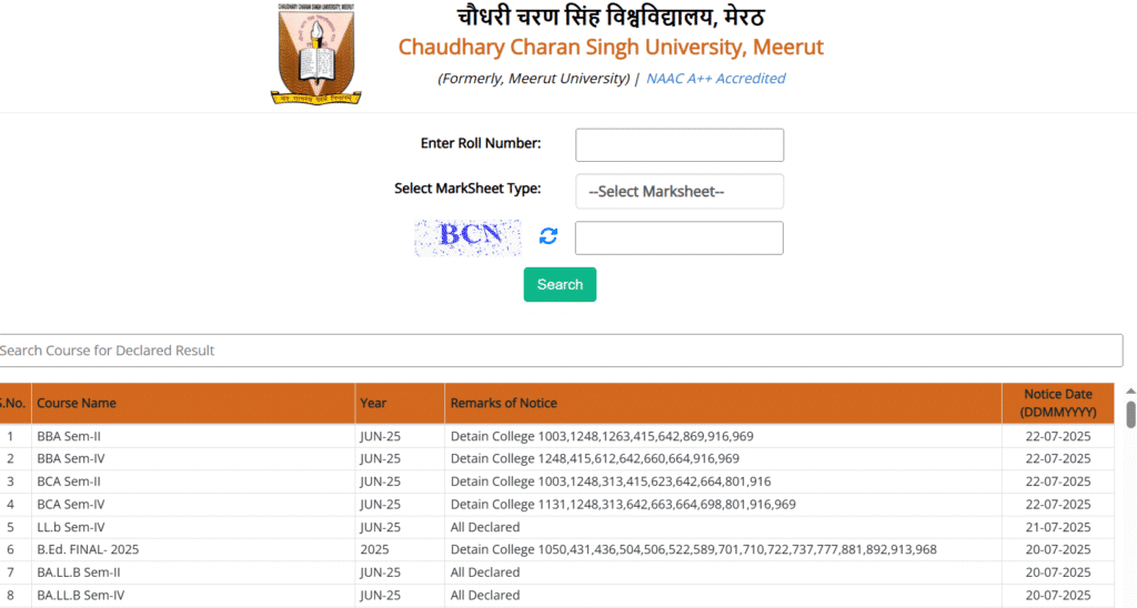 https://www.jobyatra.com/ccs-university-meerut-bba-bca-result/